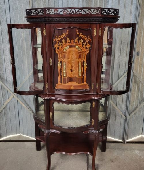 ART NOUVEAU INLAID MAHOGANY BOW FRONT CABINET - ADDITIONAL PHOTO 1