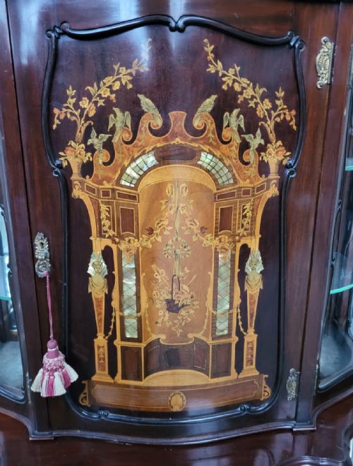 ART NOUVEAU INLAID MAHOGANY BOW FRONT CABINET - ADDITIONAL PHOTO 4