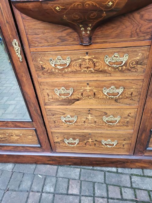 VICTORIAN INLAID ROSEWOOD TRIPLE WARDROBE - ADDITIONAL PHOTO 5