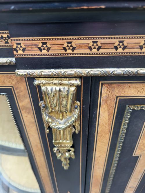 VICTORIAN INLAID EBONISED MIRRORED BACK CREDENZA - ADDITIONAL PHOTO 4