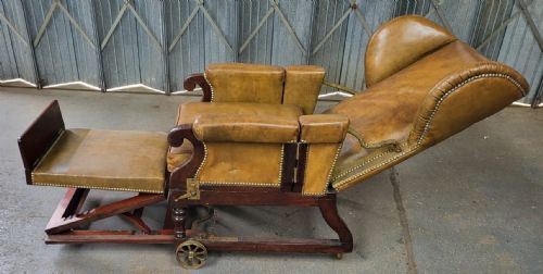 VICTORIAN METAMORPHIC WALNUT FRAMED LEATHER WING BACK RECLINING CONVALESCING CHAIR - ADDITIONAL PHOTO 6