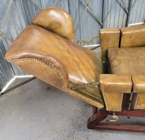 VICTORIAN METAMORPHIC WALNUT FRAMED LEATHER WING BACK RECLINING CONVALESCING CHAIR - ADDITIONAL PHOTO 7