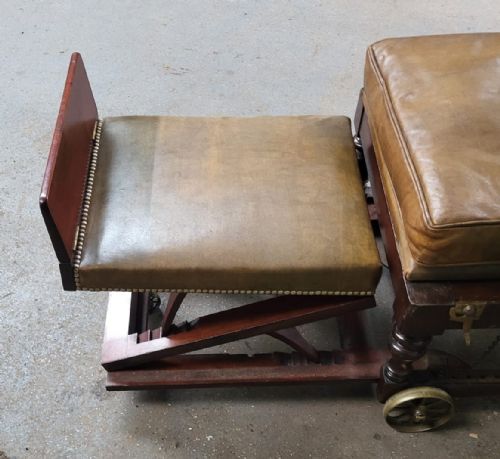 VICTORIAN METAMORPHIC WALNUT FRAMED LEATHER WING BACK RECLINING CONVALESCING CHAIR - ADDITIONAL PHOTO 8