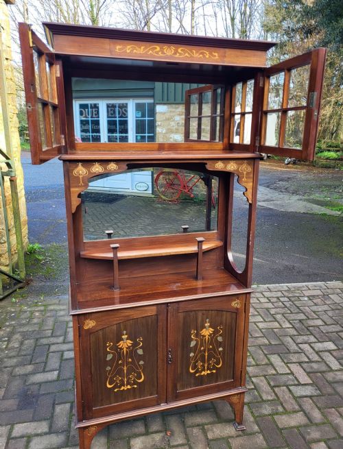 LATE VICTORIAN ART NOUVEAU INLAID MAHOGANY DISPLAY CABINET - ADDITIONAL PHOTO 1
