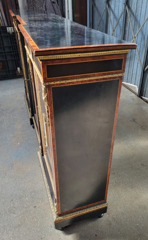 VICTORIAN INLAID AND ORMALOU MOUNTED EBONISED THREE DOOR SIDE CABINET - ADDITIONAL PHOTO 2