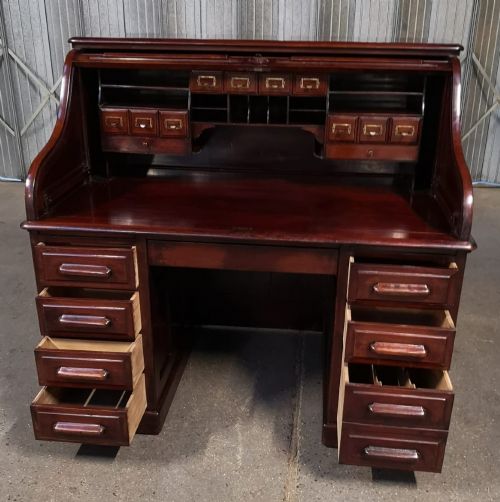 VICTORIAN MAHOGANY ROLL TOP DESK - ADDITIONAL PHOTO 2