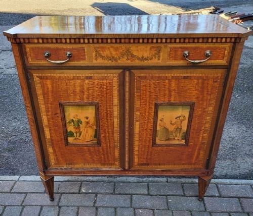 VICTORIAN MAPLE CO ADAM REVIVAL INLAID SATINWOOD SIDE CABINET