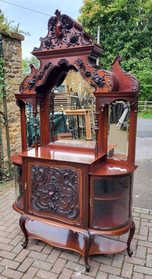 VICTORIAN CARVED MAHOGANY MIRROR BACK CABINET - ADDITIONAL PHOTO 1