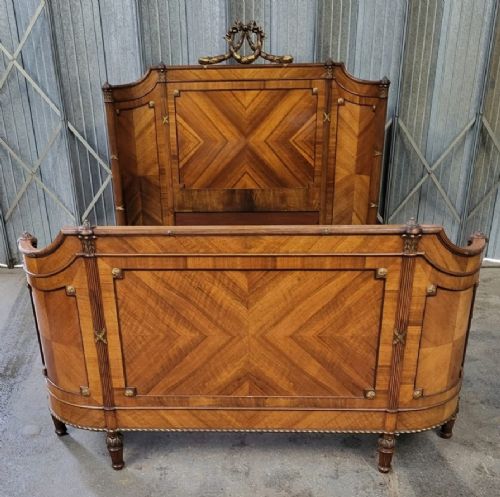 19th Century French King Size Quarter Veneered Walnut Bedstead