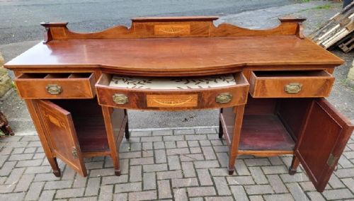 EDWARDIAN INLAID FLAME MAHOGANY BREAKFRONT SIDEBOARD - ADDITIONAL PHOTO 1
