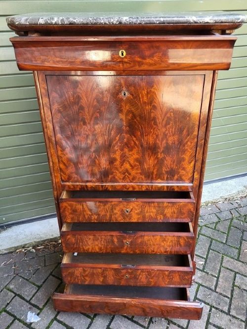 FLAME MAHOGANY MARBLE TOP SECRETAIRE ABATTANT - ADDITIONAL PHOTO 1