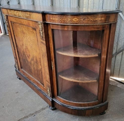 VICTORIAN INLAID AND ORMOLU MOUNTED BURR WALNUT CREDENZA - ADDITIONAL PHOTO 3