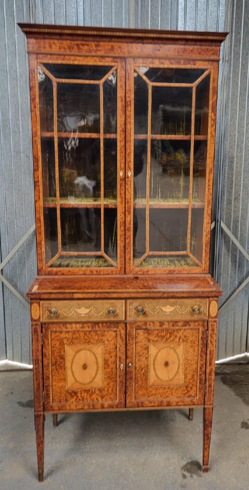 VICTORIAN MARQUETRY BIRDS EYE MAPLE BOOKCASE