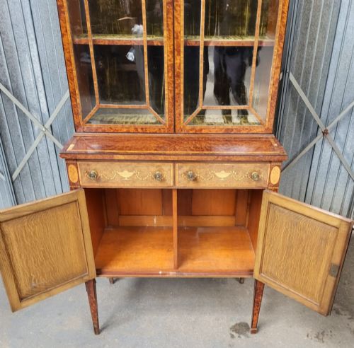 VICTORIAN MARQUETRY BIRDS EYE MAPLE BOOKCASE - ADDITIONAL PHOTO 1