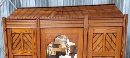 VICTORIAN ARTS CRAFTS INLAID PITCH PINE WARDROBE - ADDITIONAL PHOTO 1