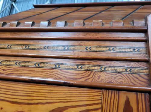 VICTORIAN ARTS CRAFTS INLAID PITCH PINE WARDROBE - ADDITIONAL PHOTO 2