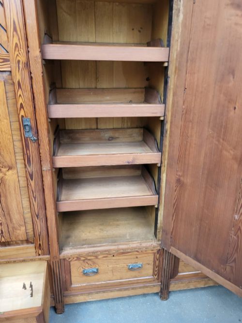VICTORIAN ARTS CRAFTS INLAID PITCH PINE WARDROBE - ADDITIONAL PHOTO 7