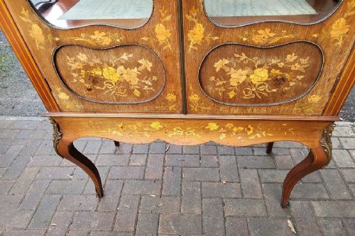 EDWARDIAN FLORAL MARQUETRY INLAID MAHOGANY DISPLAY CABINET - ADDITIONAL PHOTO 1