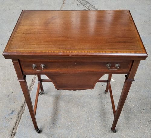 EDWARDIAN CROSS BANDED GAMES SEWING TABLE