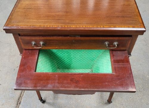 EDWARDIAN CROSS BANDED GAMES SEWING TABLE - ADDITIONAL PHOTO 3