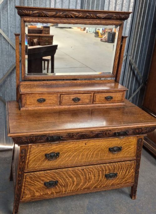 ARTS CRAFTS GOLDEN OAK SIX PIECE BEDROOM SUITE - ADDITIONAL PHOTO 4