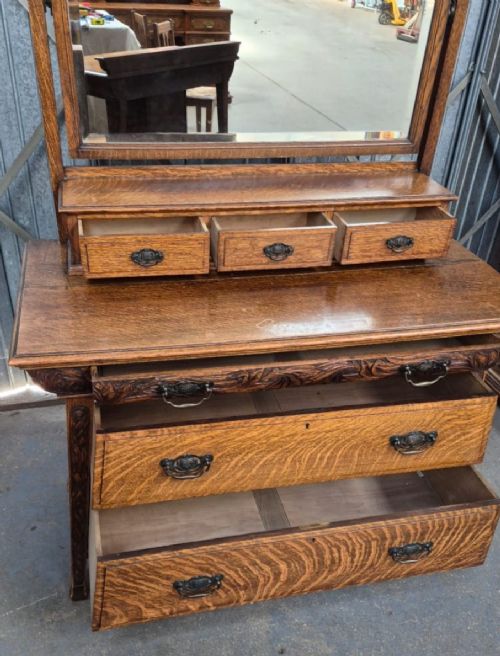 ARTS CRAFTS GOLDEN OAK SIX PIECE BEDROOM SUITE - ADDITIONAL PHOTO 5