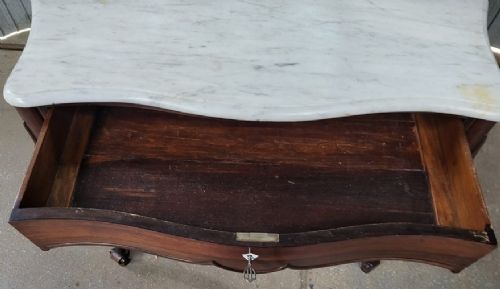 FRENCH CARVED WALNUT MARBLE TOPPED DRESSING TABLE - ADDITIONAL PHOTO 1