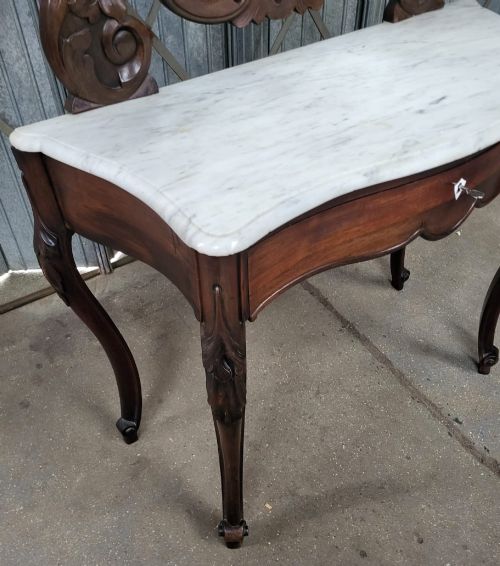 FRENCH CARVED WALNUT MARBLE TOPPED DRESSING TABLE - ADDITIONAL PHOTO 2