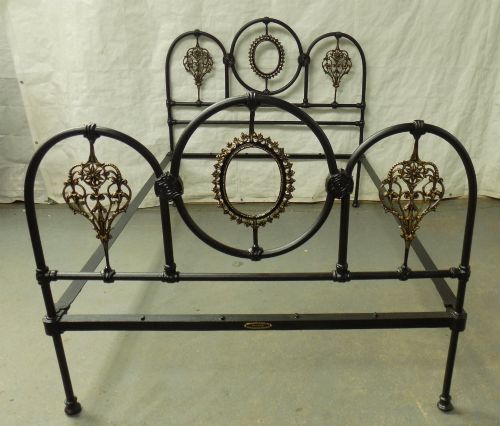 VICTORIAN DOUBLE SIZE ORNATE CURLY IRON BEDSTEAD