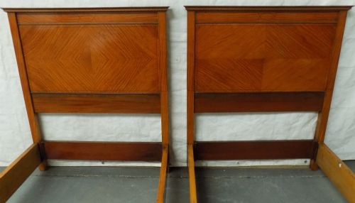 PAIR OF EDWARDIAN LARGE SINGLE SIZE BOW ENDED INLAID SATINWOOD BEDSTEADS - ADDITIONAL PHOTO 1