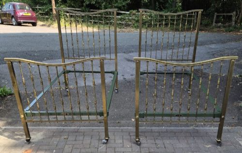PAIR OF LATE VICTORIAN HOSKINS SEWELL SINGLE SIZE BRASS BEDSTEADS