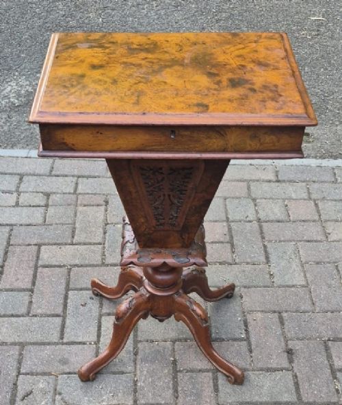 Victorian Carved Walnut Work / Sewing Table