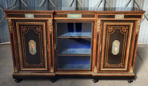 Victorian Inlaid and Ormalou Mounted Ebonised Three Door Side Cabinet