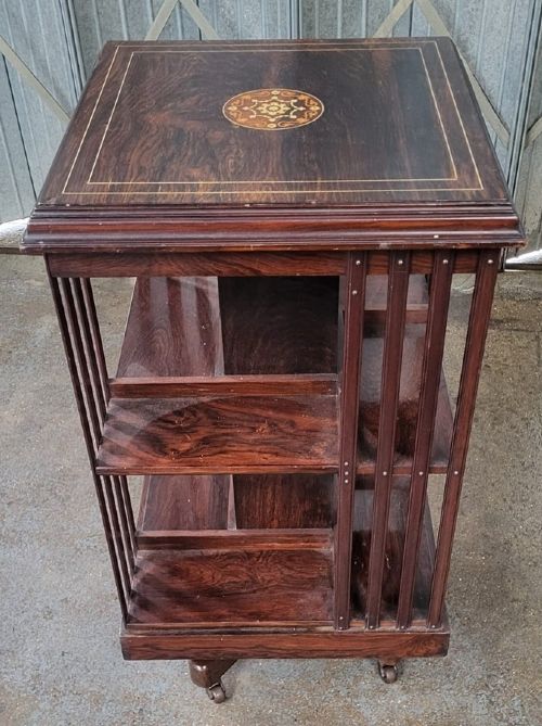 Edwardian Inlaid Rosewood Revolving Bookcase