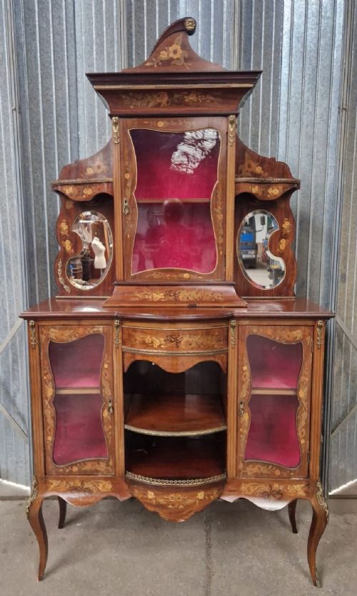 Victorian Inlaid Walnut Mirror Back Side Cabinet