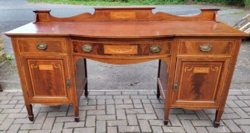 Edwardian Inlaid Flame Mahogany Breakfront Sideboard