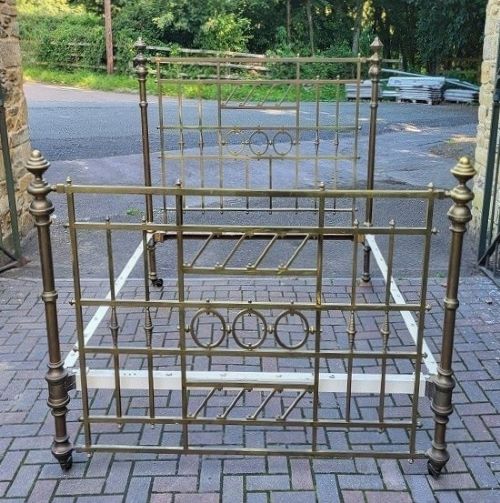 King Size James Shoolbread & Co. Victorian Arts & Crafts Brass Bedstead