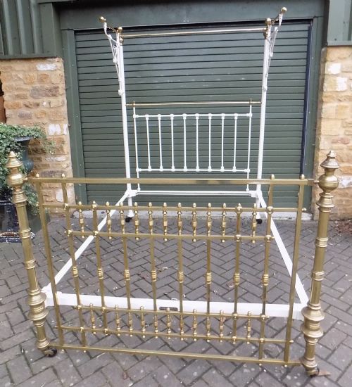 Victorian James Shoolbred King Size Brass and Iron Half Tester Bedstead