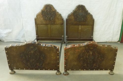 Pair of Hand Painted Leather “Dutch Style” Bedsteads