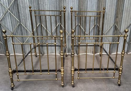 Pair of Victorian Large Single Size Hoskins & Sewell Brass Bedsteads