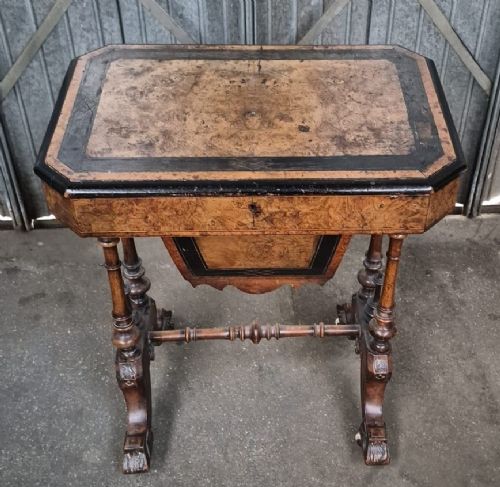 Victorian Burr Walnut and Ebonised Ladies Sewing / Work Table