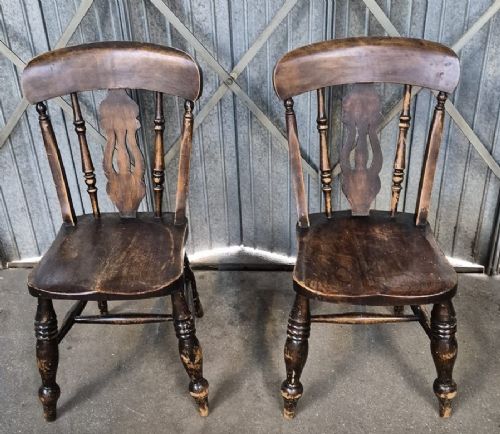 Pair of Victorian Thames Valley Elm Kitchen Chairs