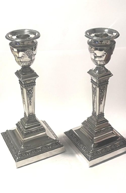 WALKER AND HALL SILVER CANDLESTICKS  EDWARDIAN 1908