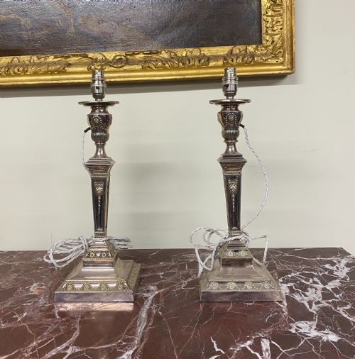 Pr 19th century Neoclassical silver plate lamps 