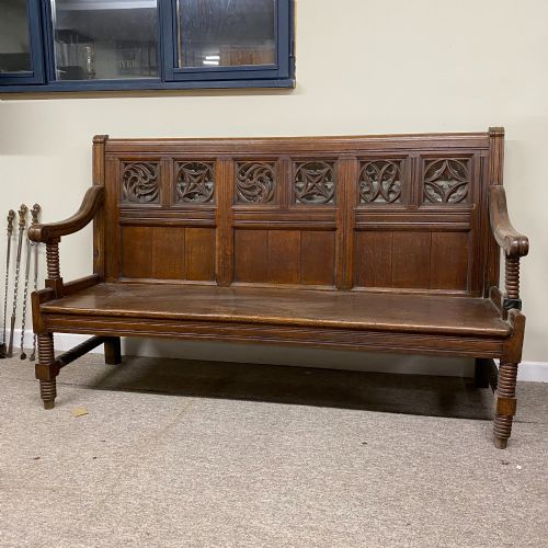 Oak Settle, 19th Century Gothic Revival