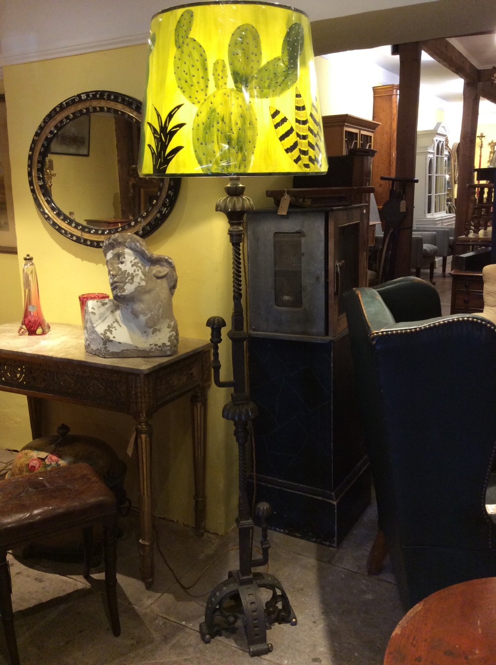 19thC heavy quality brass standard lamp