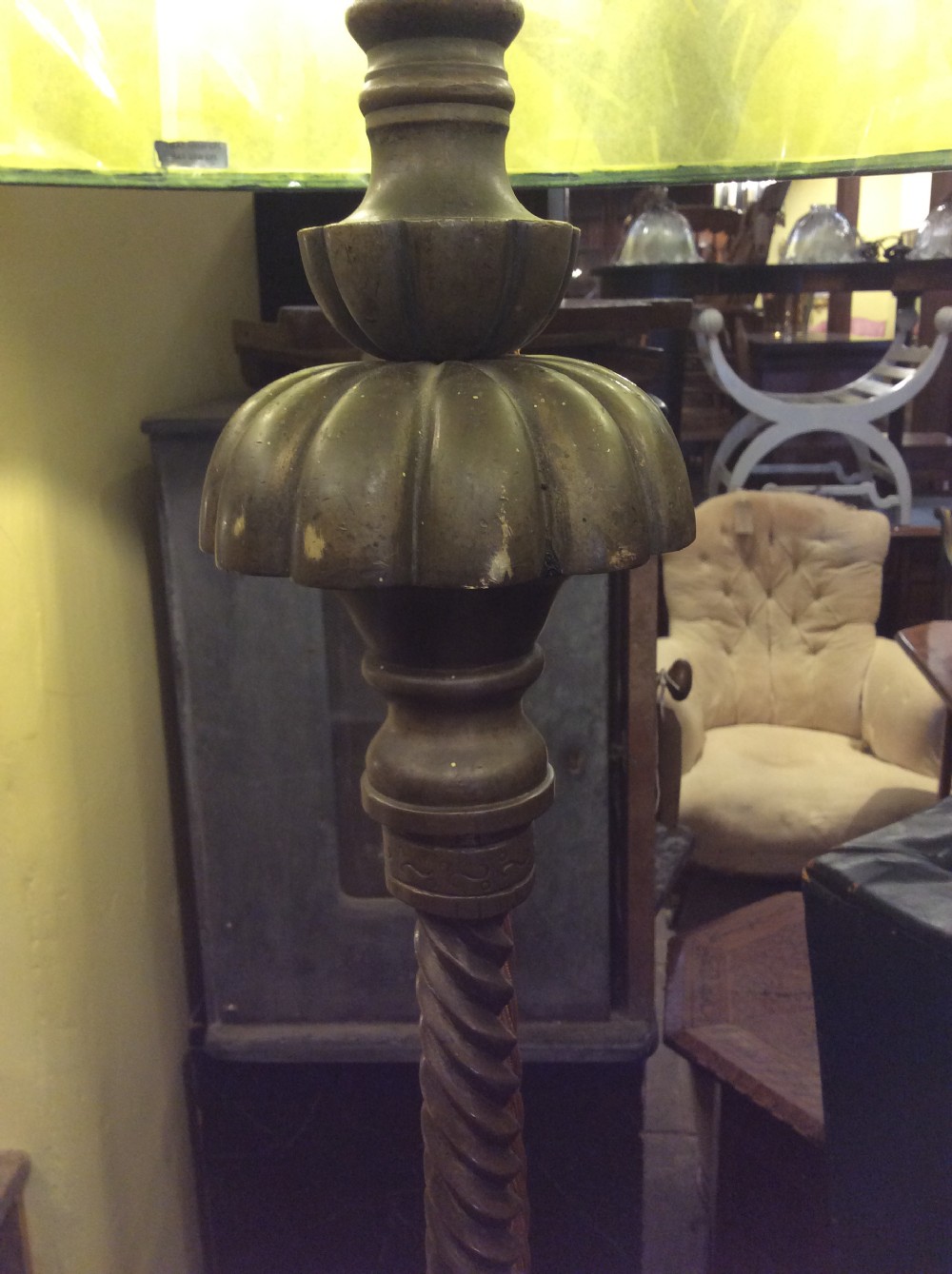 19thC heavy quality brass standard lamp View V