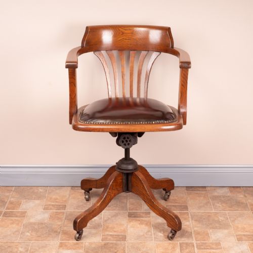 early 20thc oak revolving adjustable desk chair - CATEGORY: ANTIQUE CHAIRS - DATED 1910