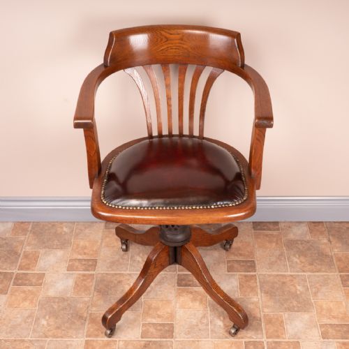 EARLY 20THC OAK REVOLVING ADJUSTABLE DESK CHAIR - ADDITIONAL PHOTO 1
