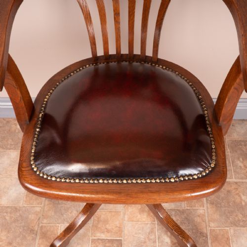 EARLY 20THC OAK REVOLVING ADJUSTABLE DESK CHAIR - ADDITIONAL PHOTO 2